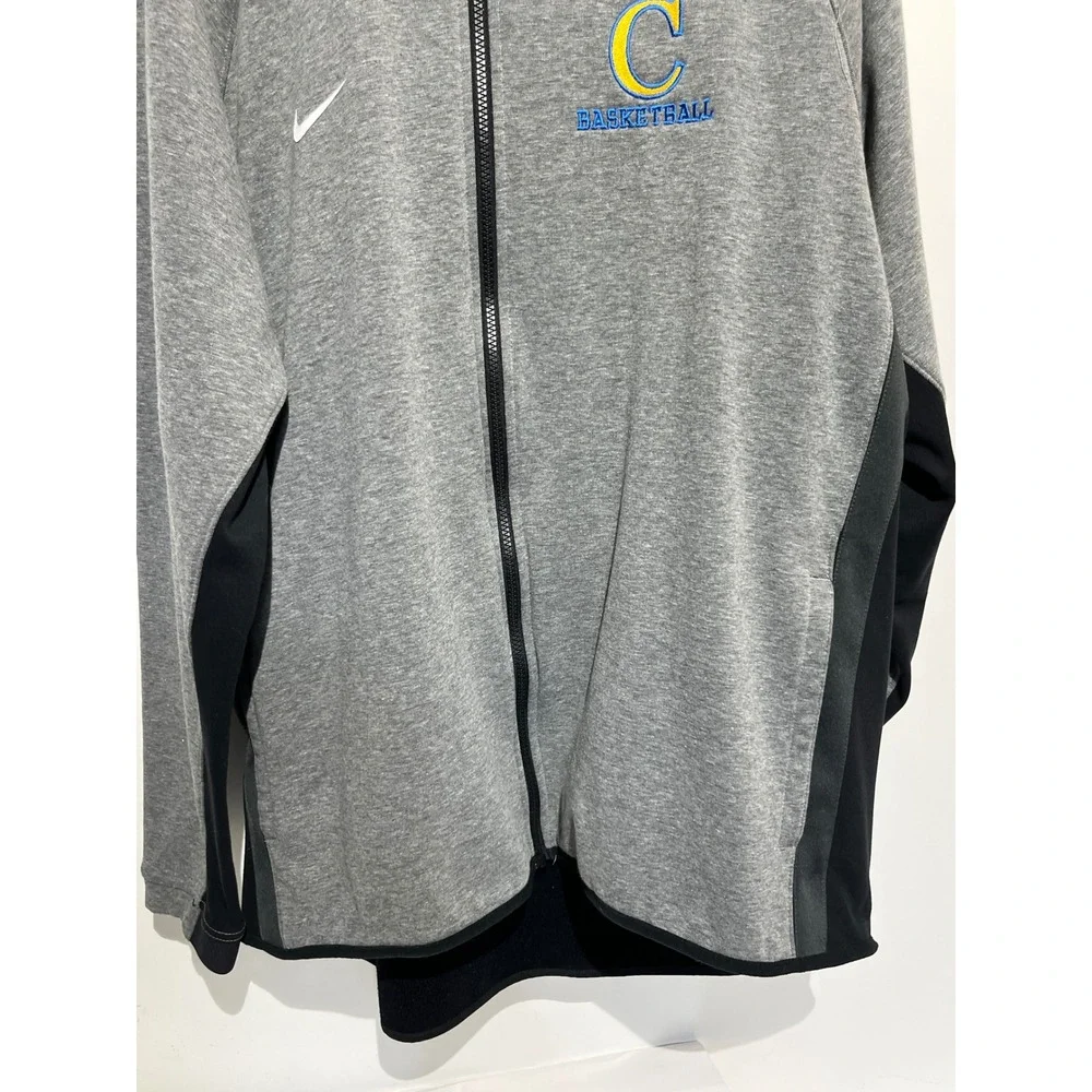 Nike Therma-FIT Mens Full Zip Scuba Hoodie Gray Black C Basketball Logo Jacket